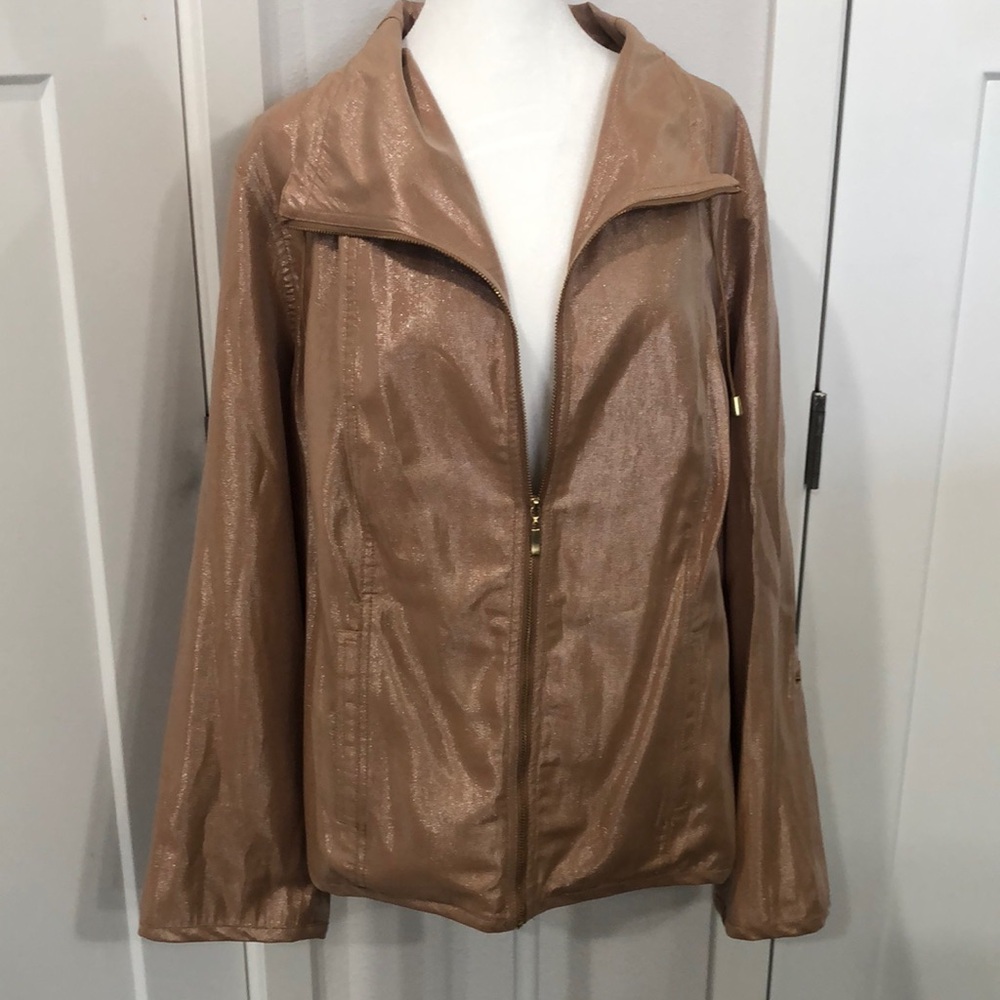 - Ruby Road woman stylish metallic rose gold lightweight jacket NWOT Metallic